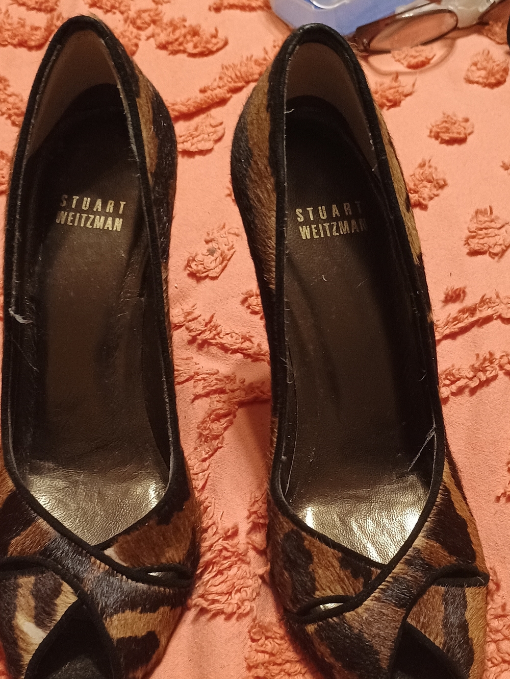 Stuart Weitzman Leopard-Print Pointed-Toe Pumps with Black Trim (295) 6M